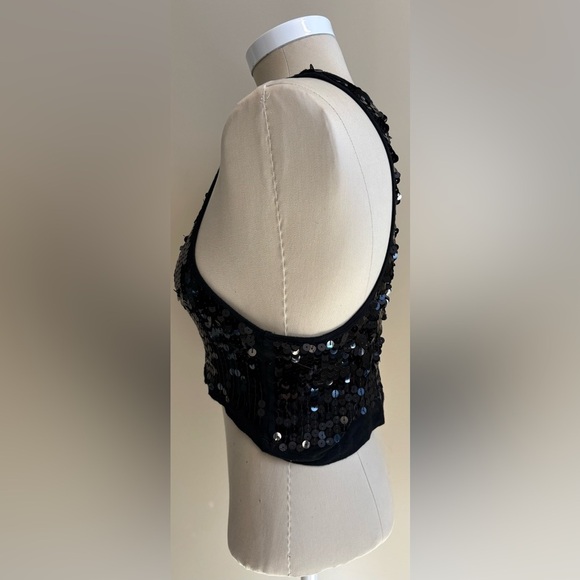 Urban Behavior Black Sequin Shimmer racerback Crop Tank Top women's size XS - Picture 3 of 7